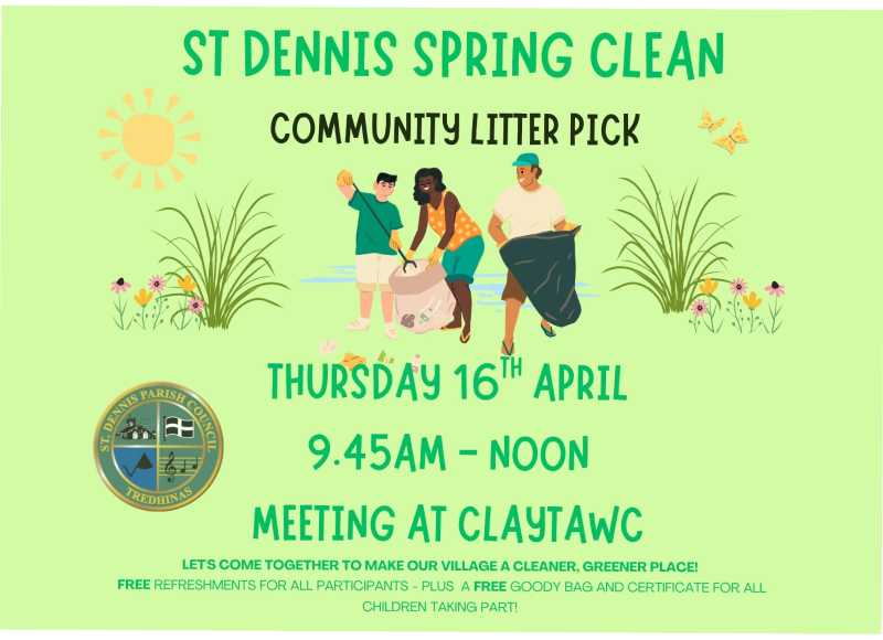 Cartoon image of a group of people litter picking